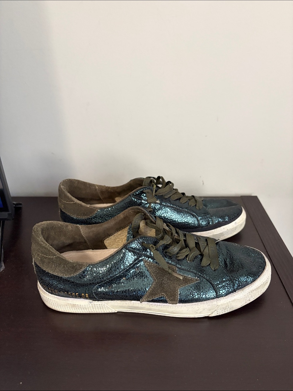 Golden Goose May leather trainers green sneaker glitter Sz 40 Mens 7 Women 10 - Picture 2 of 15